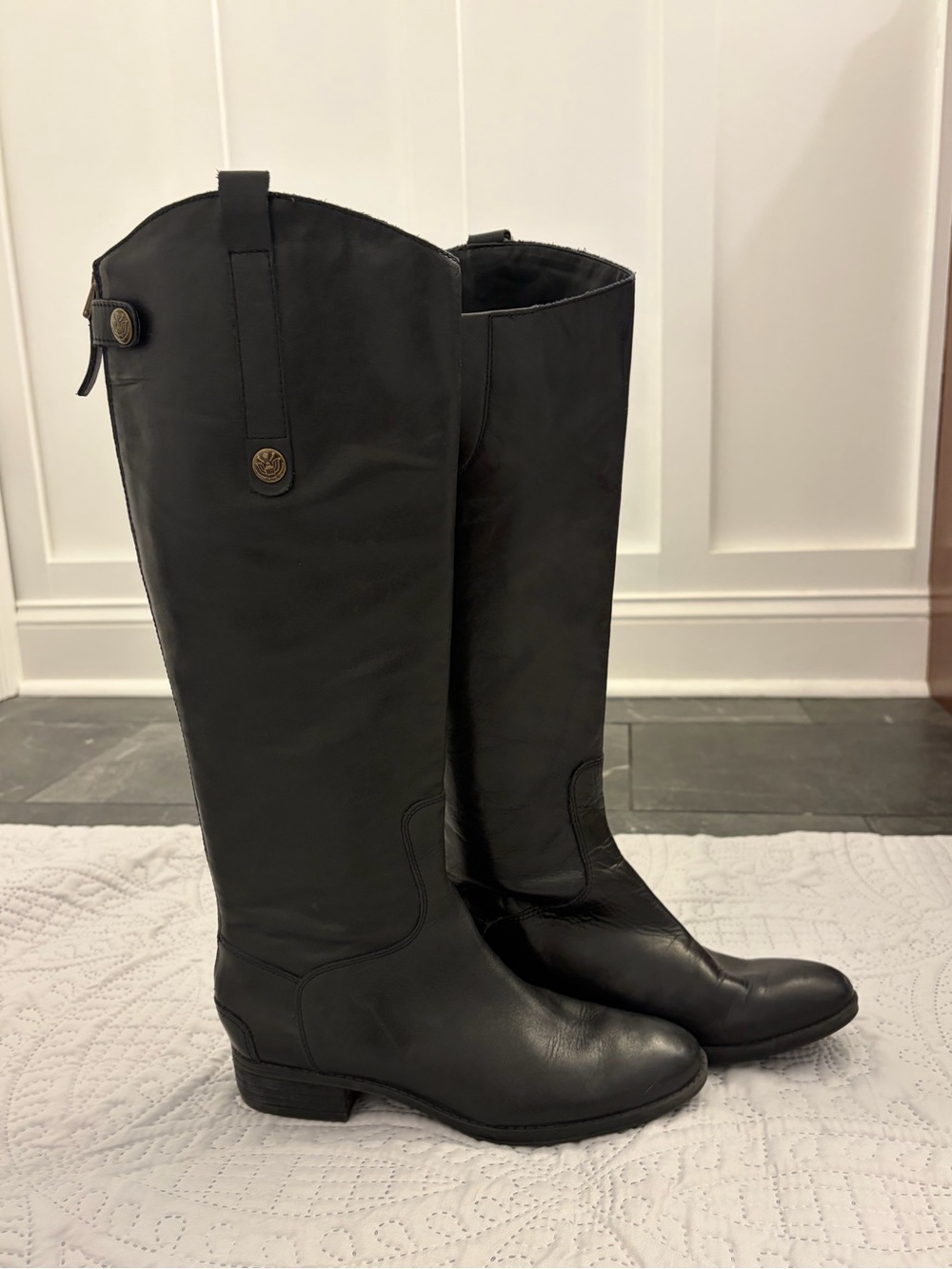 Black Leather Knee-High Riding Boots - Women size 6.5